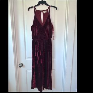 Burgundy Velvet Jumpsuit- M
